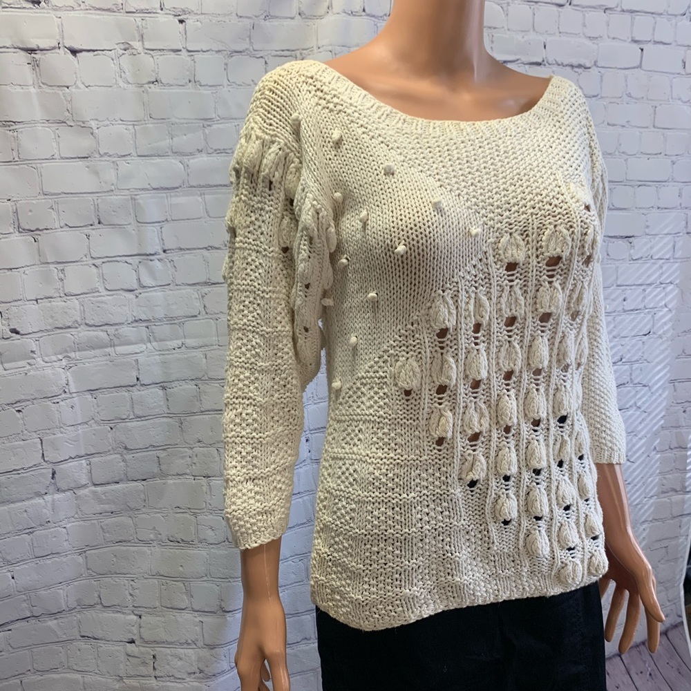 Hot Jazz by Christina Knit by hand! Vintage White boho sweater size medium - Picture 4 of 16